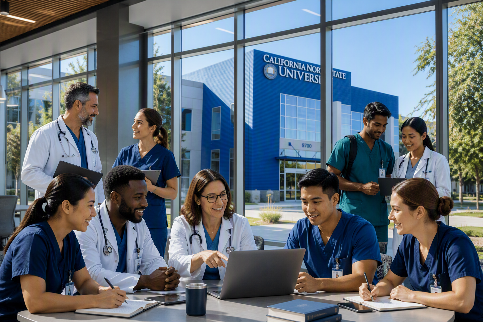 Healthcare professionals collaborating in an educational setting