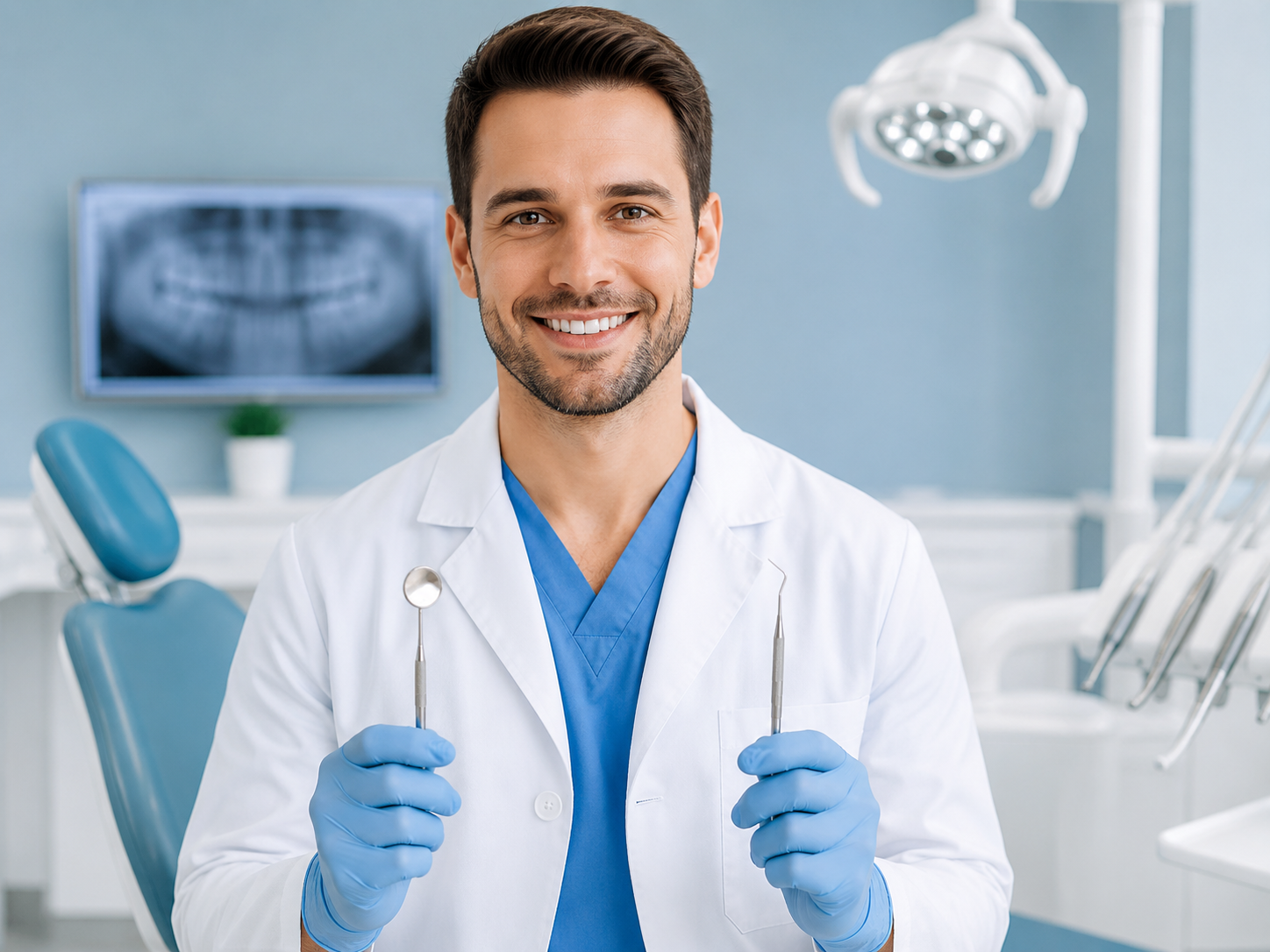 Dentist in a dental office